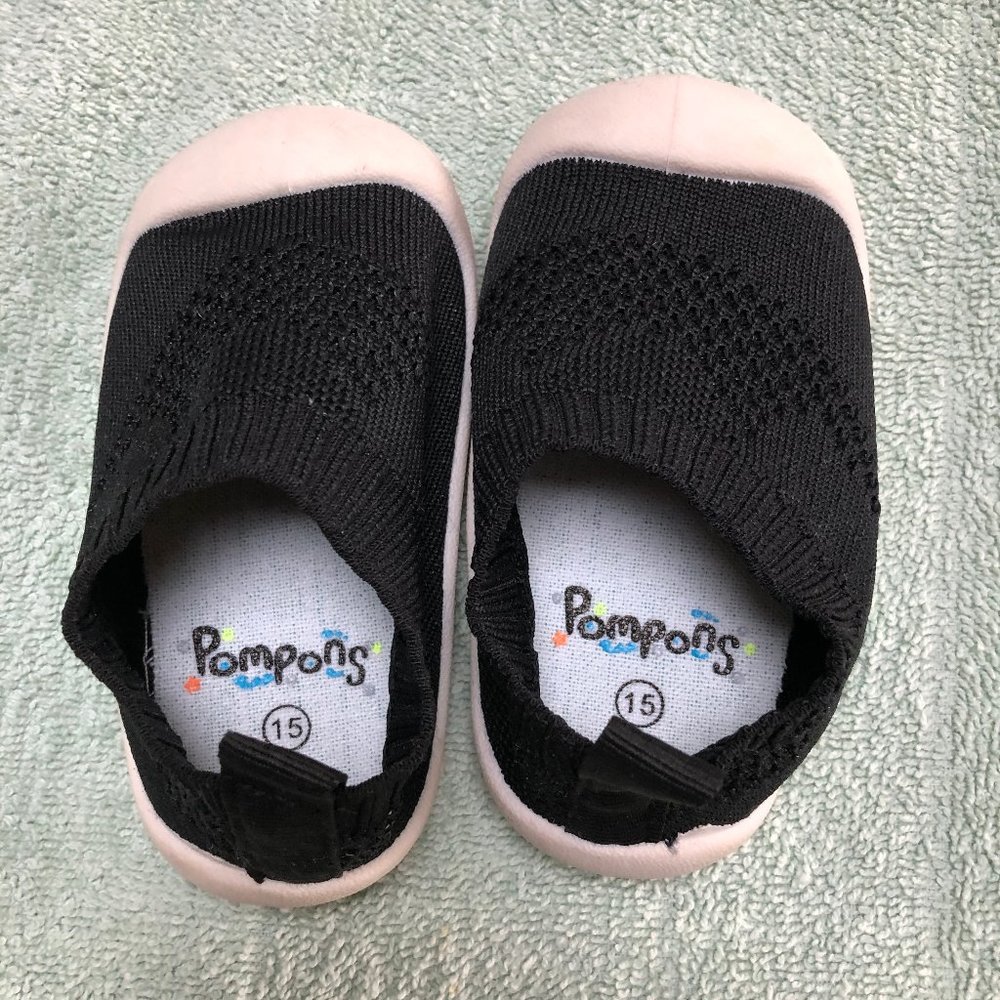 POMPONS shoes, Non-slip, Slip on, Toddler Size "15," black/white NWOT